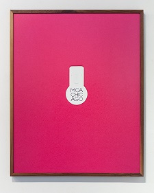 'Museum of Contemporary Art, Chicago, IL (visitor tag)' Archival pigment print, 51 x 41 inches framed, by Kim Llerena and Nancy Daly