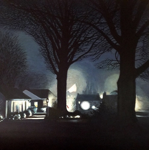 'Grab Your Accordion, the dark carnival is about to begin,' Acrylic on canvas, 30 x 30 inches, by Donna Frostick