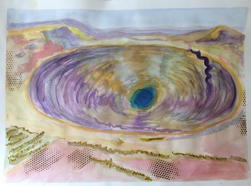 'Landscape - Open pit copper mine - Ajo, AZ' by Elaine Harris, Watercolor, 18 x 24 inches