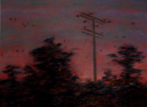 'On the Silver Meteor' Paint stick on paper, 22 x 30 inches, by Kathleen Westkaemper