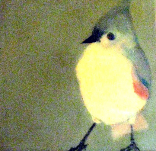 'Titmouse,' Paintstick on paper mounted on board, 3.5 x 3.5 inches, by Kathleen Westkaemper