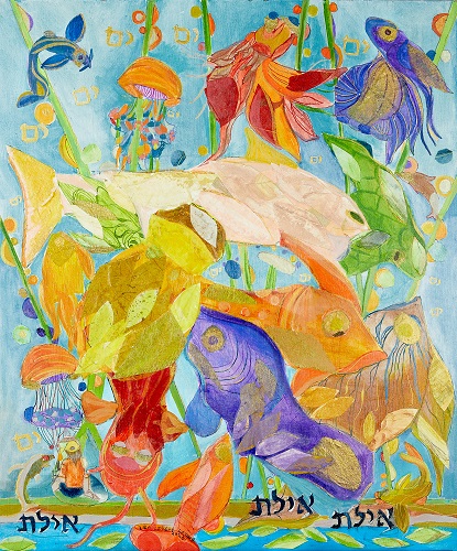 'Sea by Elat,' Acrylic on board, mixed media by Lisa Lezell Levine