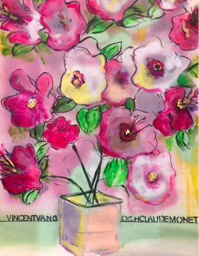 'Pink Flowers (Van Gogh and Claude Monet),' by Marlene Fisher
