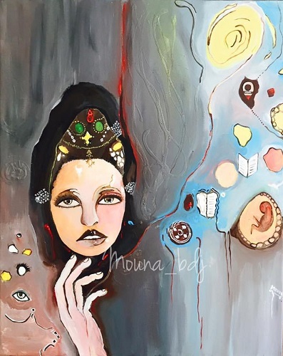 'Womens Thought And Choices' by Menna Beidjeu, Acrylic and glue, 20x16 inches