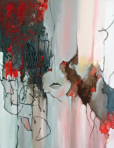 'Stock With Thought' by Menna Beidjeu, Acrylic and glue, 16x20 inches